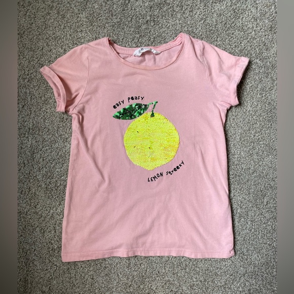 H&M Shirts & Tops Girls Pink Shirt With Lemon Flip Sequin Size 68